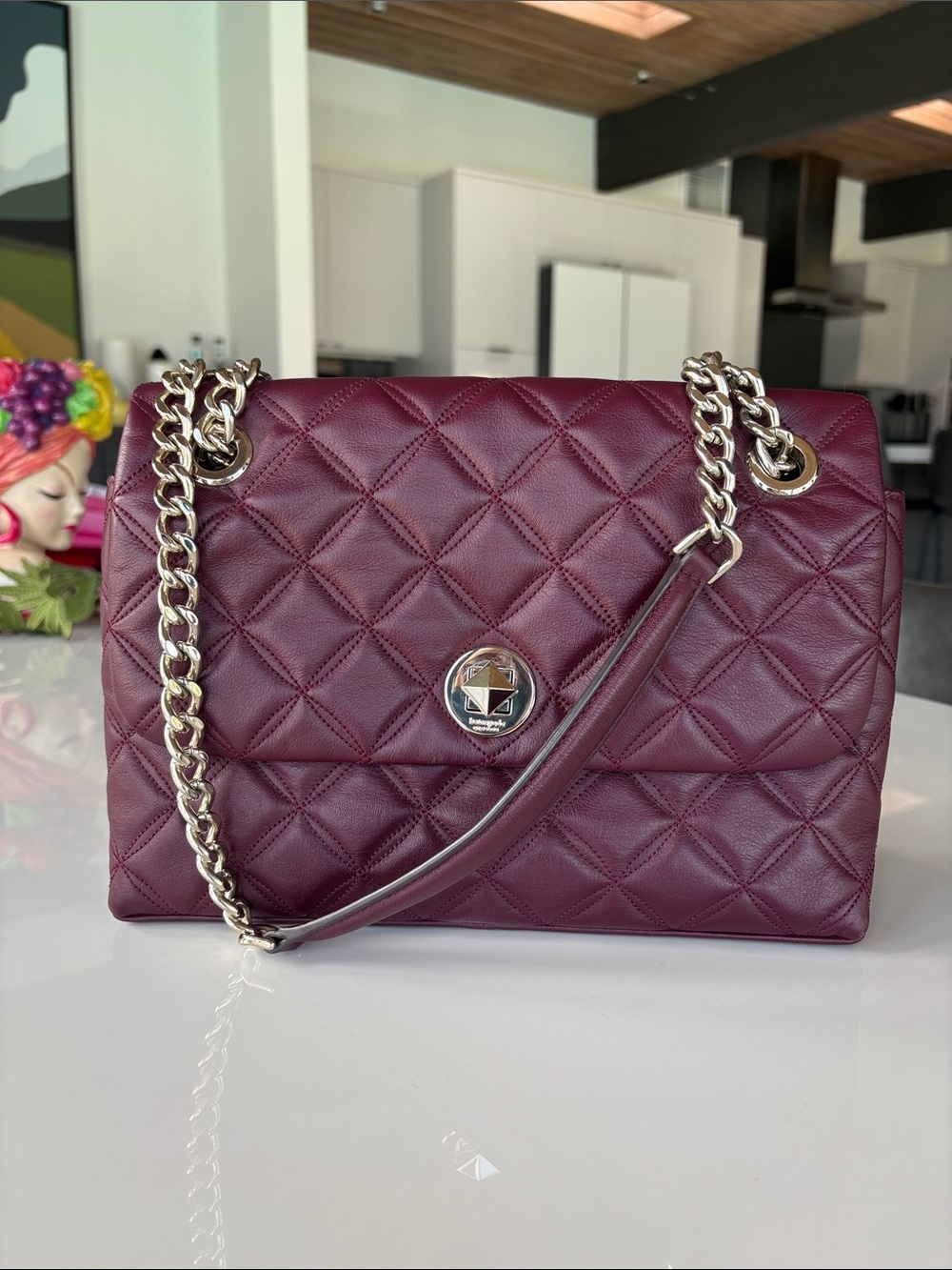 kate spade Quilted Burgundy Leather Chain Shoulder Bag